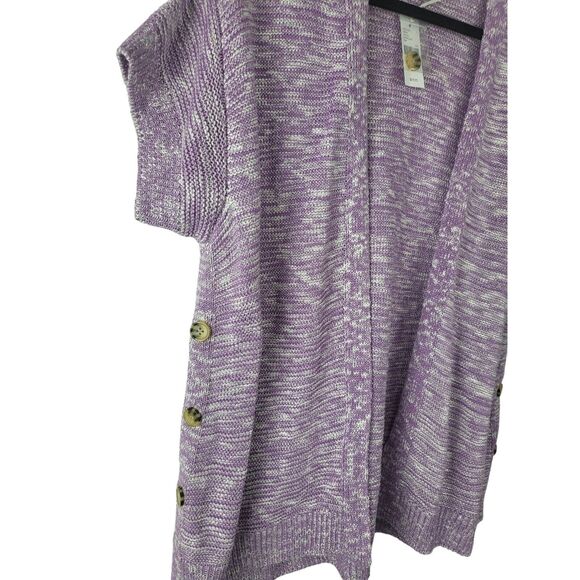 Lane Bryant Cardigan 14/16 Womens Plus Size Purple White Short Sleeve Button NWT - Picture 2 of 5
